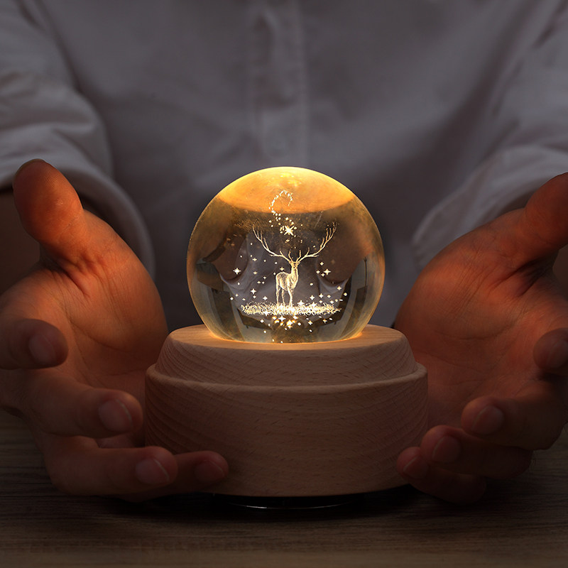 jeancard Elk crystal ball music box Rotating music box Girl girlfriend Wedding birthday healing gift
