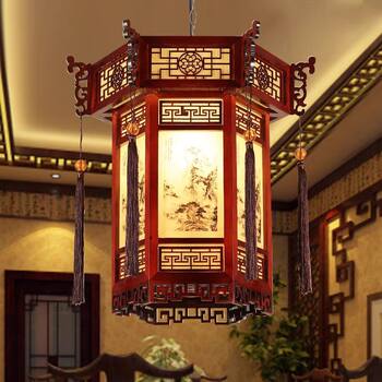 Chinese-Style Antique Imitation Solid Wood Chandelier, Hexagonal Temple and Ancestral Hall Lantern, Retro Hotel, Teahouse, Hotel Corridor, Balcony Chandelier