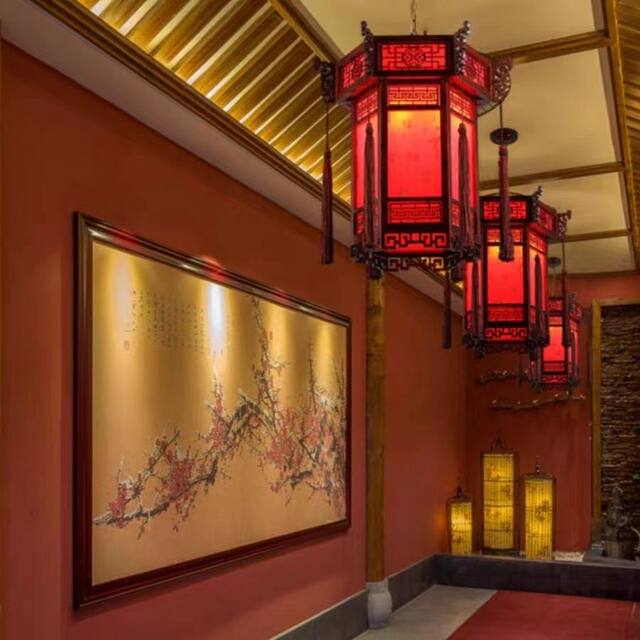 Chinese-Style Antique Imitation Solid Wood Chandelier, Hexagonal Temple and Ancestral Hall Lantern, Retro Hotel, Teahouse, Hotel Corridor, Balcony Chandelier