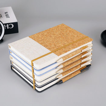 Cork Strap Notebook A5 Faux Leather Pu Eco-Friendly Wheat Straw Spliced Fabric Texture Notepad Business Set