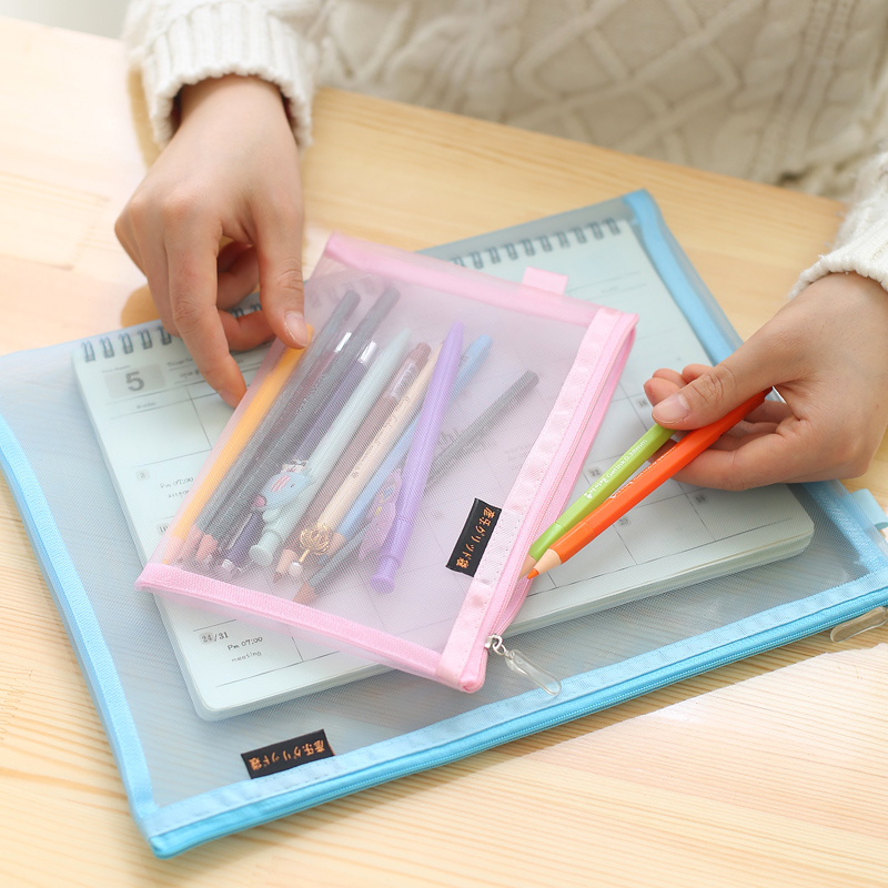 Yanle Breathable Silk Screen File Bag Mesh Bag Closeout Bag Exam Bag Transparent Pull Chain Bag A4 A4 A5 A6 Candy Color Cute Male And Female Pen Bag Little Fresh Stationery