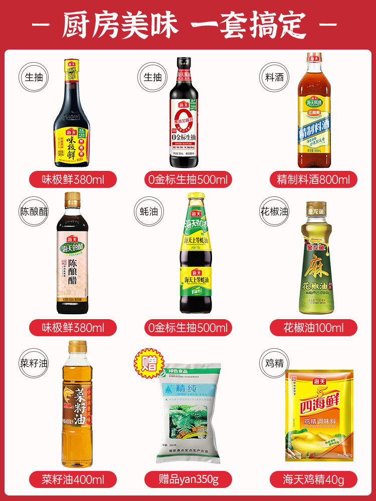 Seasoning Set, Complete Set of Condiments, Oil, Sauce, Vinegar, Oyster Sauce, Complete Set of Seasonings for Cooking, Stir-Frying, Kitchen Seasonings