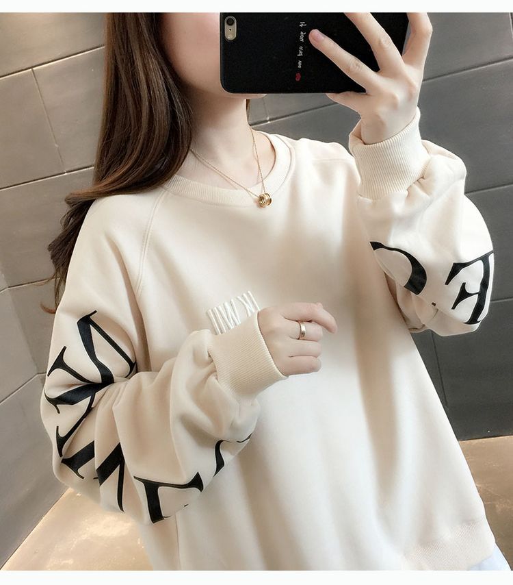 Fake hai mảnh phiên bản Hàn Quốc của cổ tròn lỏng lẻo trùm đầu áo len in chữ hoang dã áo khoác nữ 2020 mùa xuân và mùa thu - Áo len