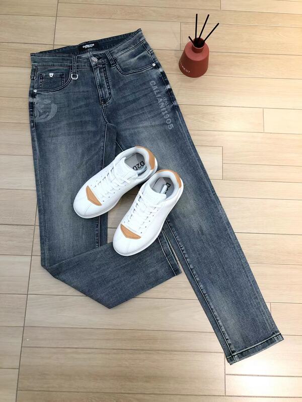 2026 Spring/Summer New Men's Letter Print Slim Fit Straight Leg Jeans Stretch Slimming Versatile Trendy Brand Long Pants 2026 Spring/Summer New Men's Letter Print Slim Fit Straight Leg Jeans Stretch Slimming Versatile Trendy Brand Long Pants