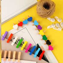 Colour Photo Clip Wood Small Clip Mini Photo Small Wooden Clip Photo Clip Hemp Rope Clip Loving Clip Photo Wall