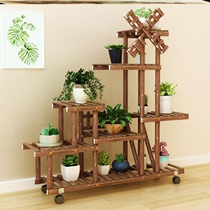 Plant shelf Indoor high-rise Windmill Flower shelf Living room floor style with wheel stepped three-layer flower shelf trapezoidal