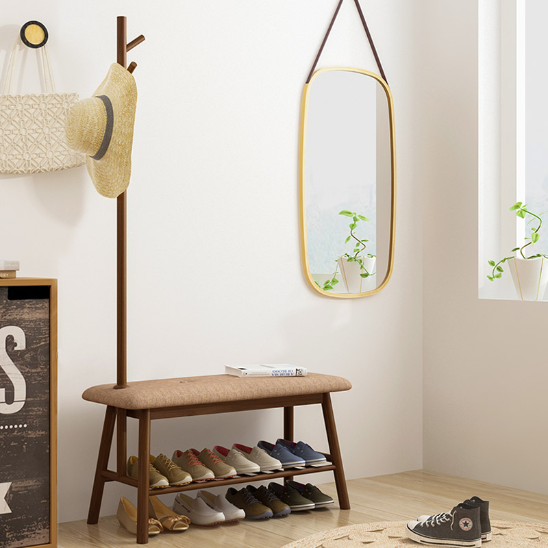 Entry coat rack with shoe stool, home door, shoe stool, shoe stool, shoe cabinet, Nordic solid wood hanger