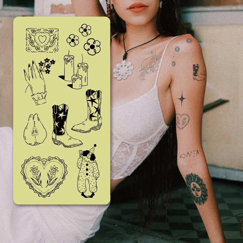 Inktrap Ink Trap Fresh Style Heart Flower Candle Clown ins Wind Herbal Tattoo Sticker Set Inktrap Ink Trap Fresh Style Heart Flower Candle Clown ins Wind Herbal Tattoo Sticker Set