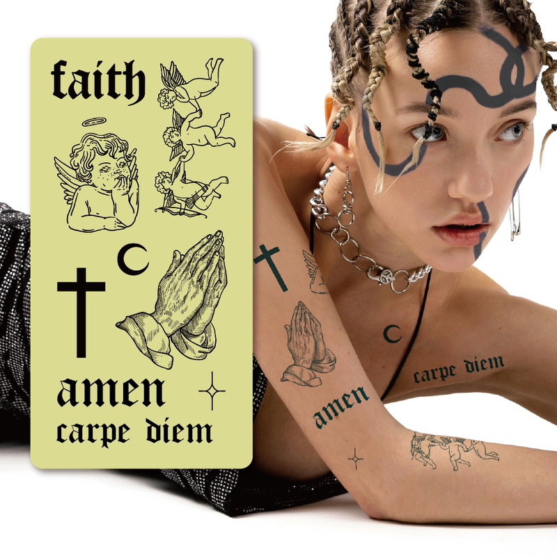 Inktrap Ink Trap Letter Cross Little Angel ins Wind Herbal Tattoo Sticker Set