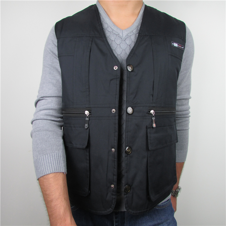 Mùa thu và mùa đông mẫu vest nam trung niên và già dày lông cừu cộng với áo nhung nhiều túi vest vest ấm áo khoác đông nam