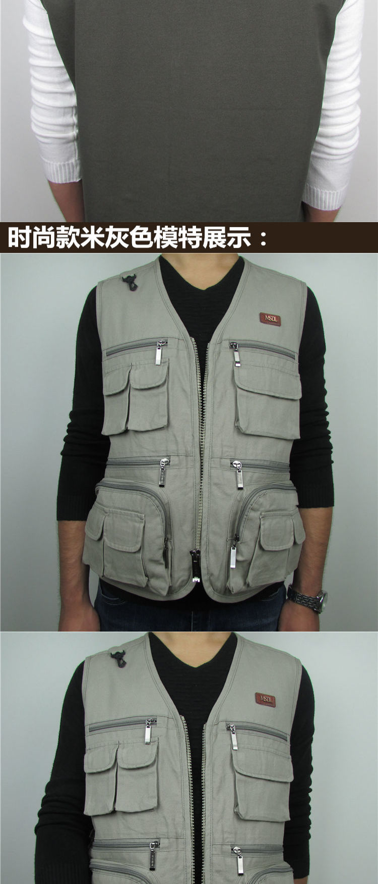 Áo thun cotton ngoài trời cho nam trung niên mùa xuân và mùa thu chụp ảnh nhiều túi áo vest lỏng áo khoác mùa đông nam hàn quốc