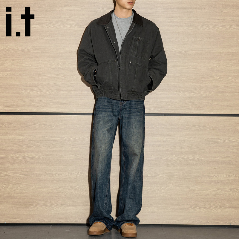 It Izzue High Street Washed Vintage Straight-Leg Jeans for Men, New Style, Retro Loose Casual Wide-Leg Trousers It Izzue High Street Washed Vintage Straight-Leg Jeans for Men, New Style, Retro Loose Casual Wide-Leg Trousers