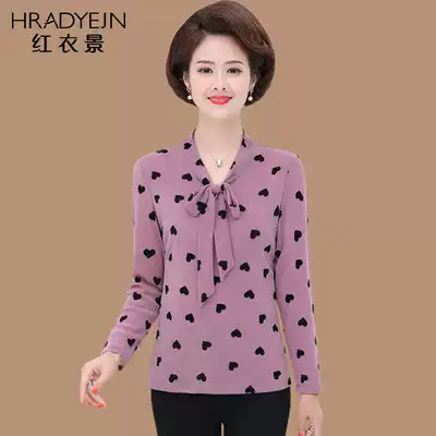 2021 autumn new products Middle-aged women's shirts Western style 40-50-year-old mother's autumn T-shirts women's tops bottoming shirts