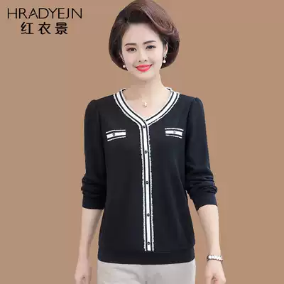 Middle-aged and elderly women's spring and autumn long sleeve T-shirt sweater loose 50-year-old 60-year-old mother's autumn jacket
