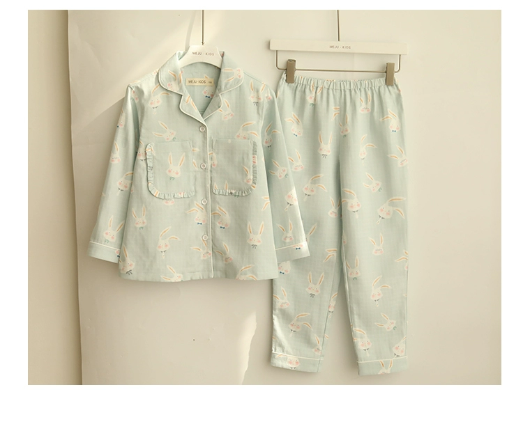 Bộ đồ ngủ vải cotton mỏng hai lớp mùa xuân và mùa hè phiên bản Hàn Quốc của bộ đồ mặc nhà mùa xuân và mùa thu dễ thương của Nhật Bản - Nam giới