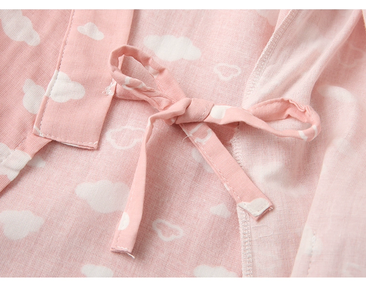 Áo cotton đôi gạc kimono Nhật Bản tay áo bảy điểm áo ngủ nữ mùa hè dễ thương và gió áo ngủ