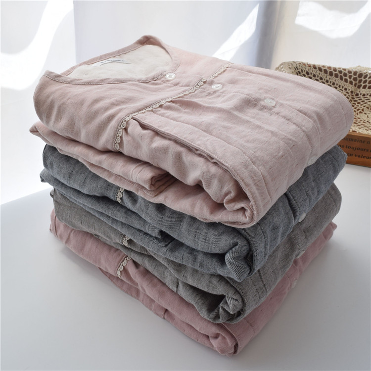 Autumn and winter cotton pregnant women's confinement clothes thick double-layer gauze long-sleeved breastfeeding clothes nursing clothes postpartum pajamas