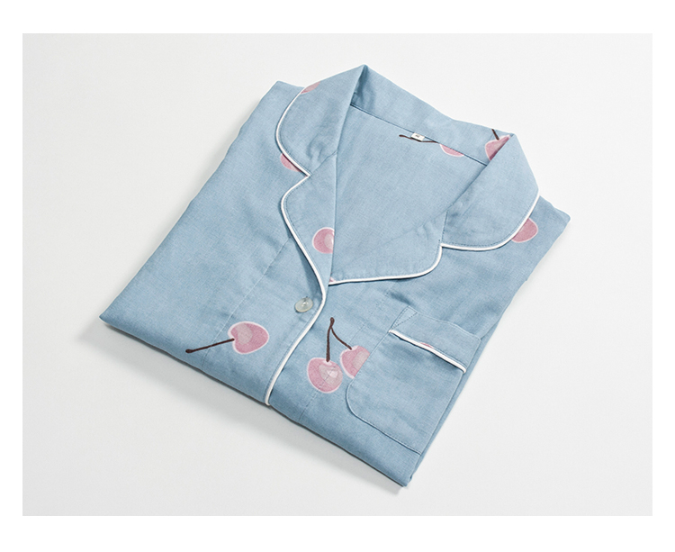 Mùa xuân và mùa thu cotton đôi gạc đồ ngủ nữ dễ thương áo len cotton anh đào thời trang mặc nhà