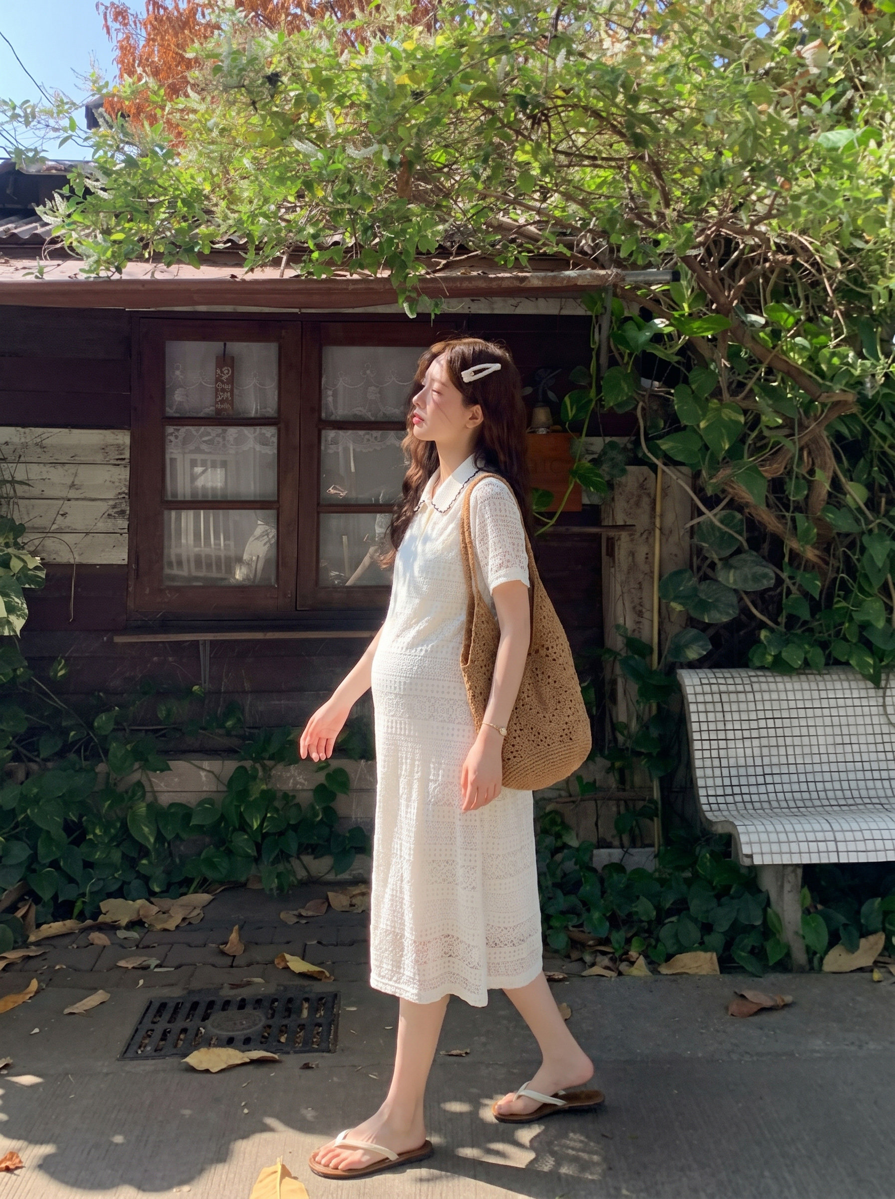孕妇装女夏连衣裙2026新款法式宽松遮肚花边polo领长裙夏季孕妇裙 — 12