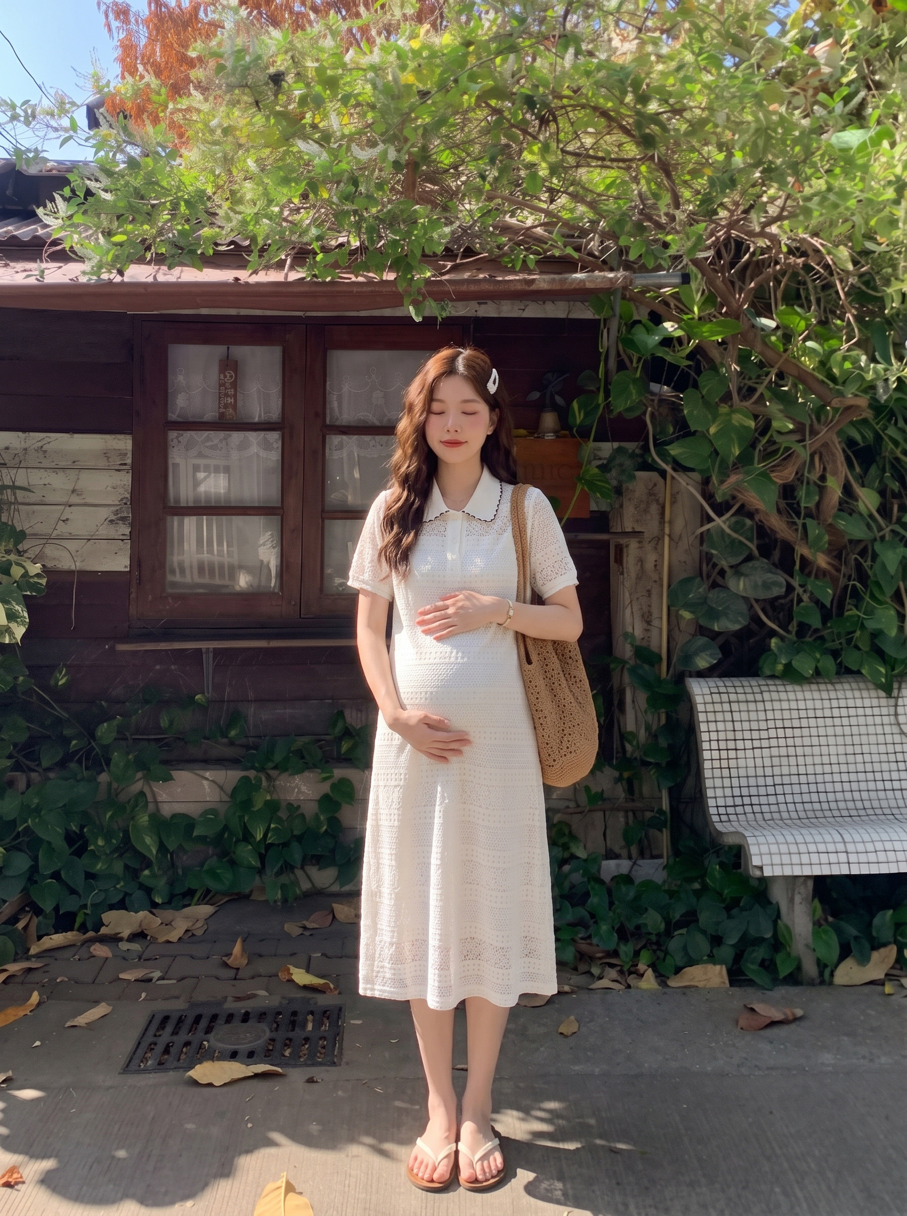 孕妇装女夏连衣裙2026新款法式宽松遮肚花边polo领长裙夏季孕妇裙 — 10