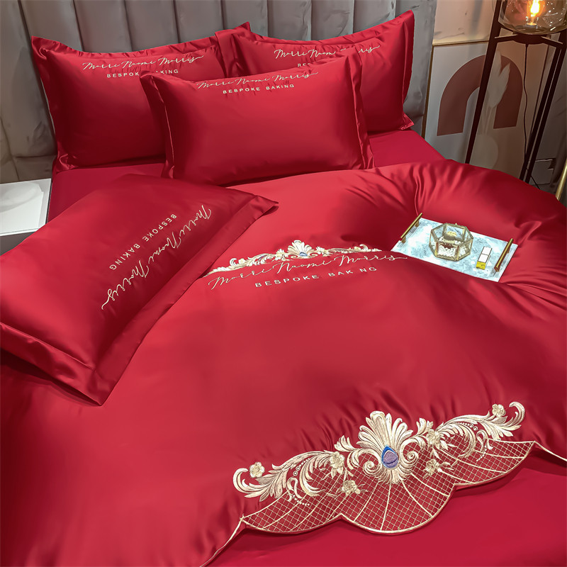 Fuana Wedding Celebration Four Sets Wedding Big Red Sheet Light Lavish All-cotton Pure Cotton American Delight Quilt bed Quilt Bedding