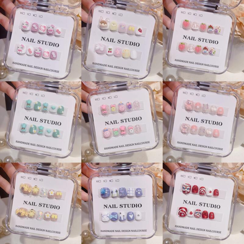 Purely Handmade Children's Wearable Nails for Ages 3-12, Sunny Rainbow Three-Dimensional Peach Sweet Little Fairy Short Style Manicure