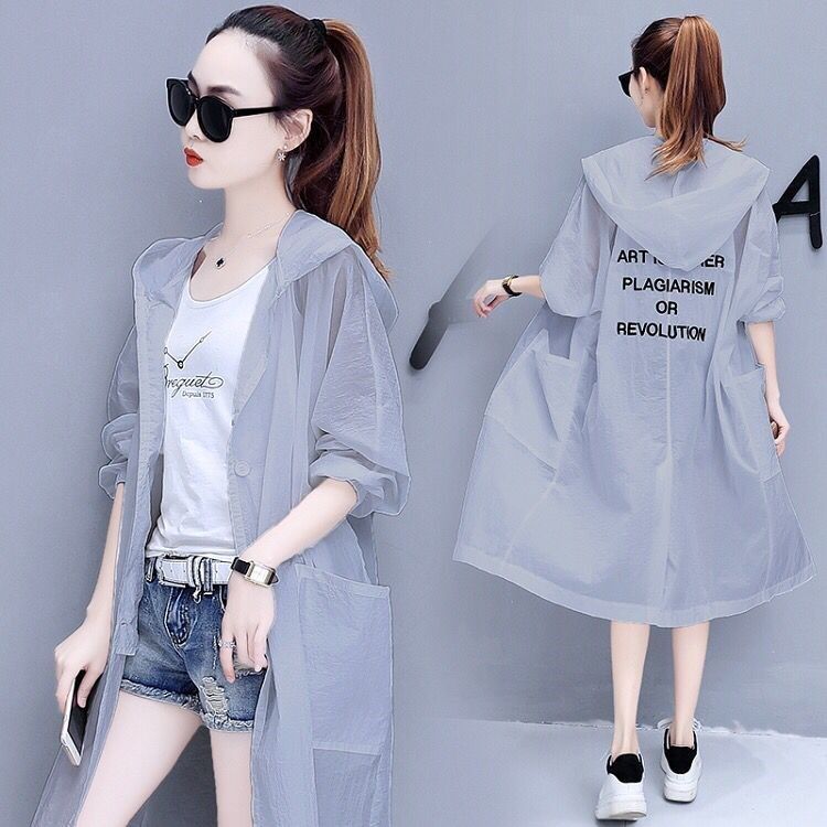 Large size sunscreen women's 200 jin new coat summer mid-length Korean version loose windbreaker all-match thin sunscreen shirt