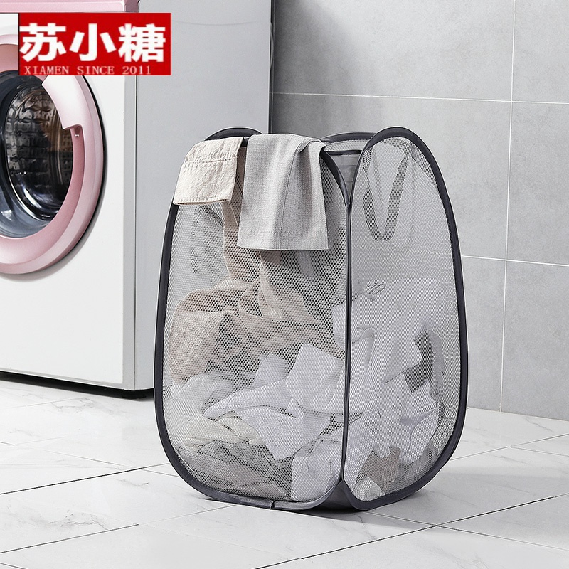 Hollow basket storage clothes household basket foldable nylon mesh dirty clothes USI powder room dirty clothes