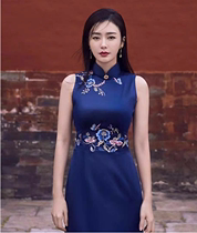 Qin Lan The same cheongsam heavy silk embroidery in the long Cheongsam fashion improvement Summer women custom light luxury dress skirt