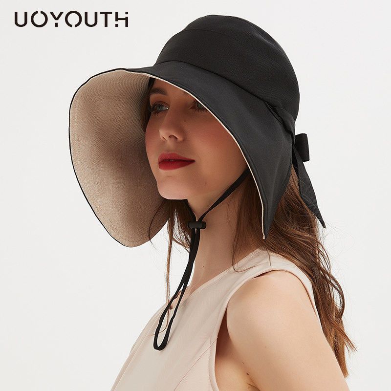 Black hat female winter 2022 new sun hat summer sunscreen empty top fisherman hat anti-UV large head circumference