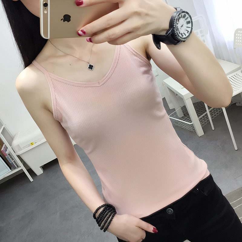 Sling womens vest sling đáy màu vest áo mới không tay đầu mùa hè mặc sexy khóa bên trong màu trắng.