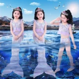 Детский летний сиреневый купальник, кружевной наряд маленькой принцессы, комплект, крой «рыбий хвост»