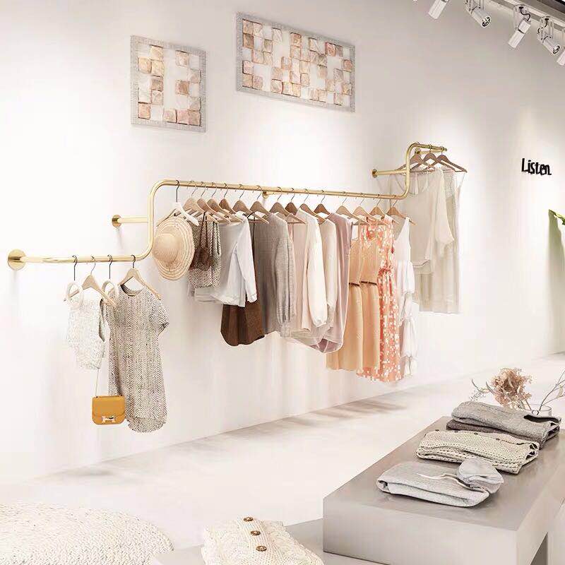 Clothing store wall hanging display rack Side hanging wall shelves Men's and women's children's clothing wall hanging clothes silver stainless steel rack