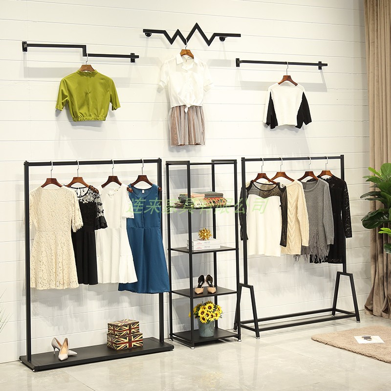 Creative Clothing Store Show Shelves Landing Style Male and female Clothing Upper Wall Golden Wall-mounted Iron Art Minimalist Composition Shelves