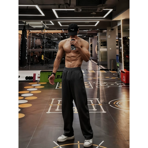 深灰色直筒运动卫裤男款冬季加绒训练健身长裤cleanfit休闲裤子