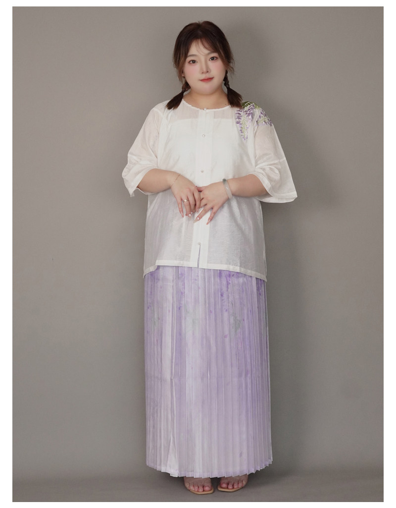 Китайцы одежда наборы 随淇自然【紫藤】大码汉服女春夏明制绣花天丝提花圆领半袖对襟衫