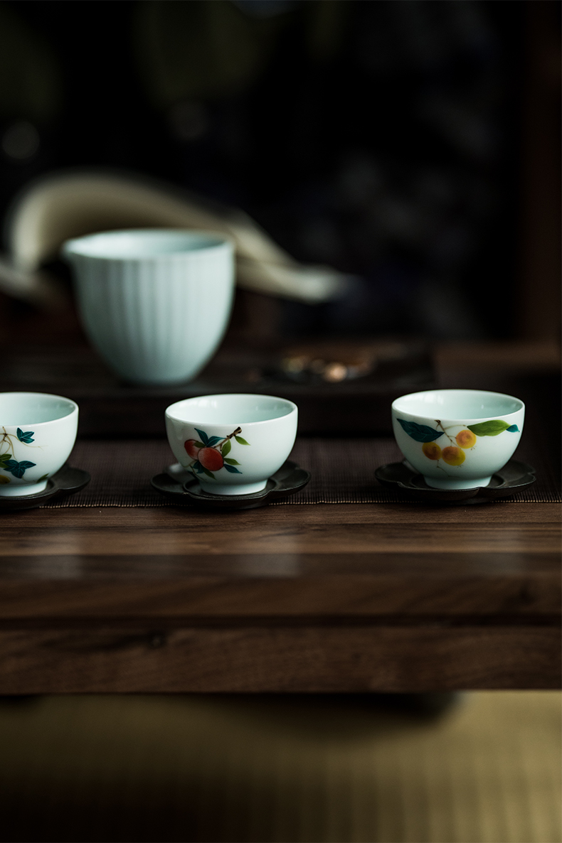 Vegetation school shadow green ceramic hand - made teacup sample tea cup household fragrance - smelling cup cup master kung fu tea set small cups