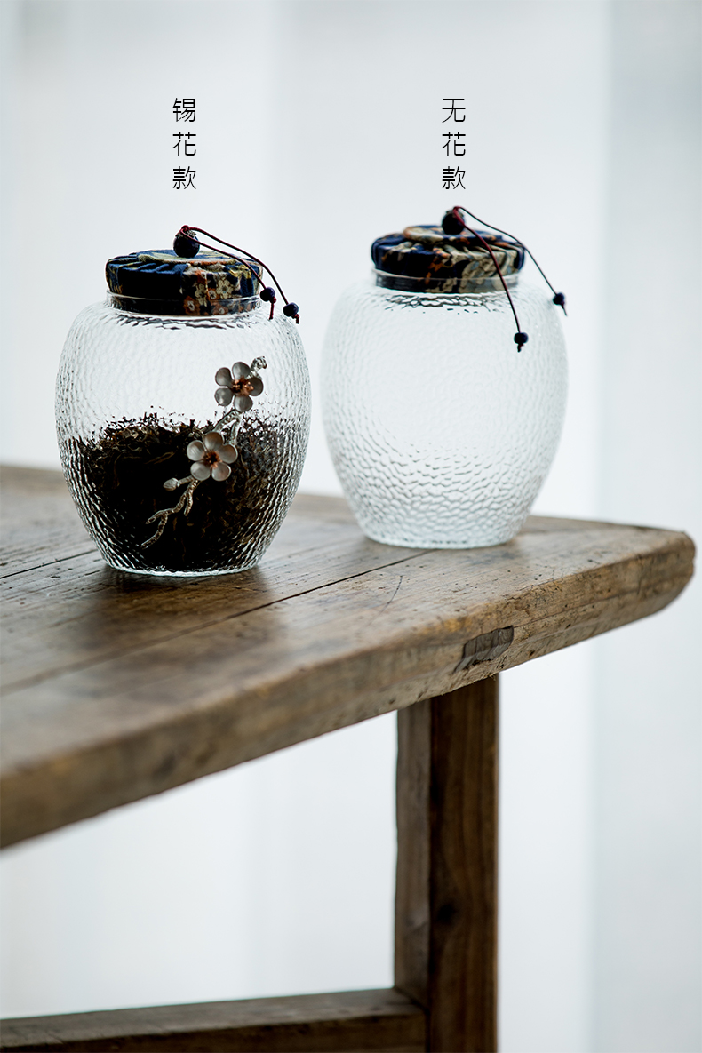 Vegetation school hammer caddy fixings Japanese transparent glass jar airtight storage tank with big POTS of tea set