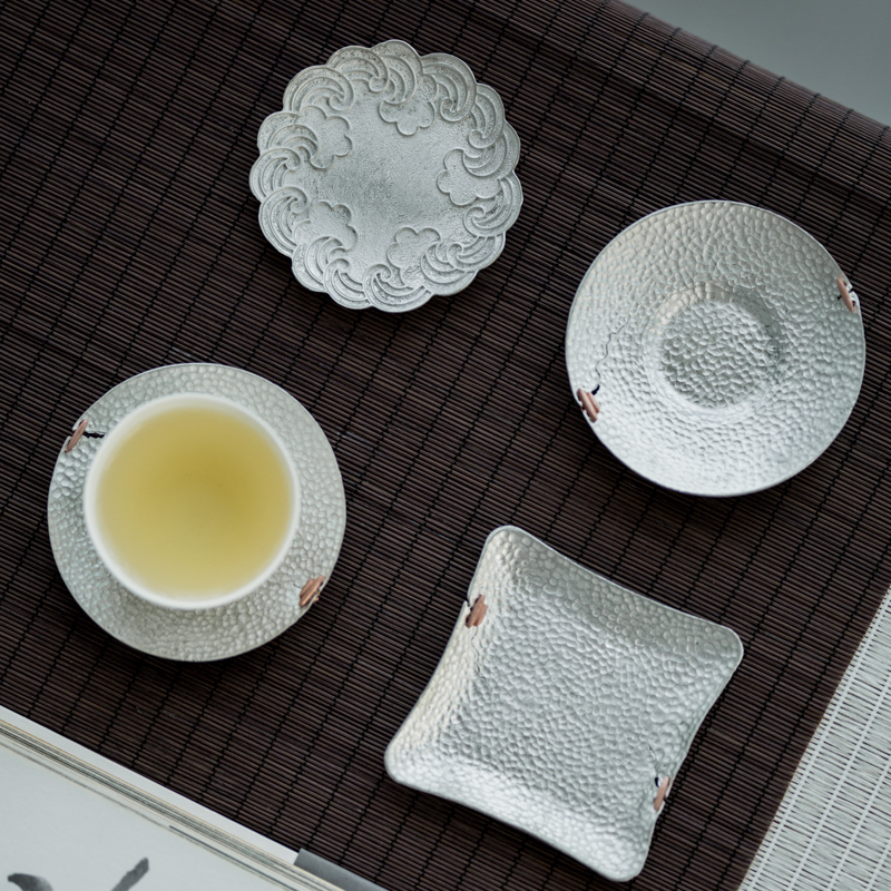Vegetation school manual tin copper hammer patch teacup pad embedded kung fu tea cups supporting insulation pad small pot of tea accessories
