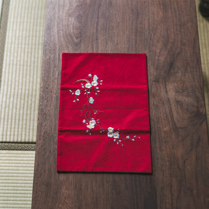 Vegetation school cotton embroidery name plum tea XiZhongGuo wind zen tea towel cloth art tea shops tea tea table flag space