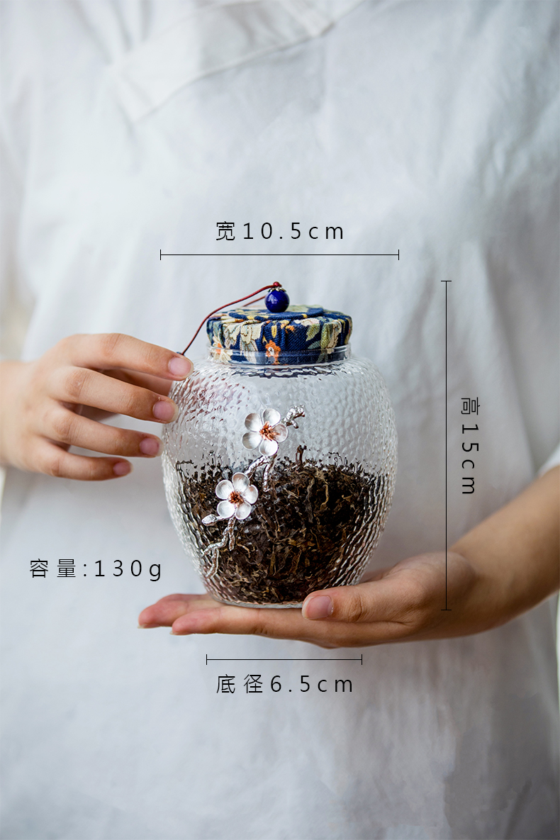 Vegetation school hammer caddy fixings Japanese transparent glass jar airtight storage tank with big POTS of tea set