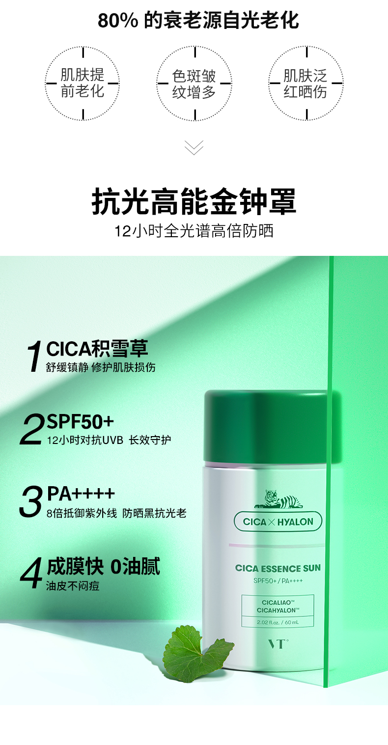 全光谱高倍防晒：60gx3件 VT 老虎 CICA防晒霜SPF50+ 155.9元包邮 买手党-买手聚集的地方