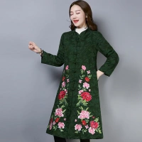 2018 mùa đông mới retro phong cách quốc gia dài phần khóa thêu jacquard áo gió mùa thu và áo khoác cotton mùa đông cardigan áo khoác nữ