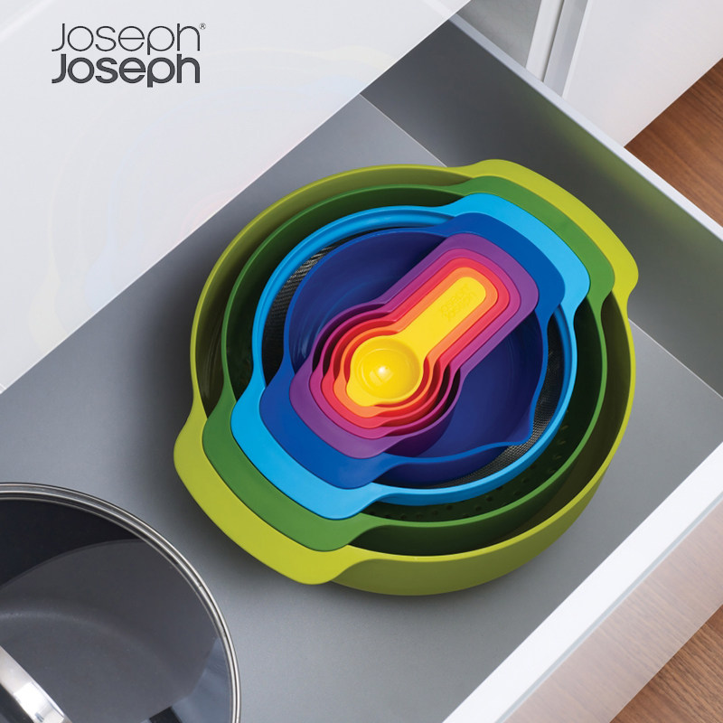 British Joseph Rainbow Pot Bowl 9 pieces measuring cup mixing separation set bowl salad bowl and noodle bowl sieve for home use