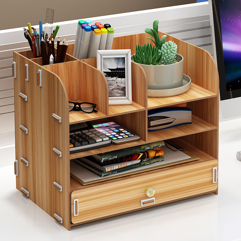 Desk surface containing storage box File rack drawer-type stationery containing wood file containing multilayer file frame