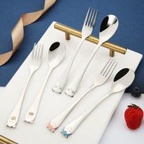 304 stainless steel spoon creative cute children household anti-scalding spoon Fork set cartoon eating spoon