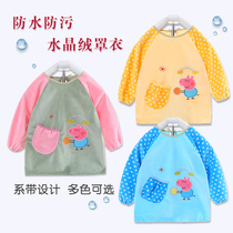 Baby gown waterproof anti-dirty children autumn and winter girls Anti-dressing bibs eating rice crystal velvet baby apron