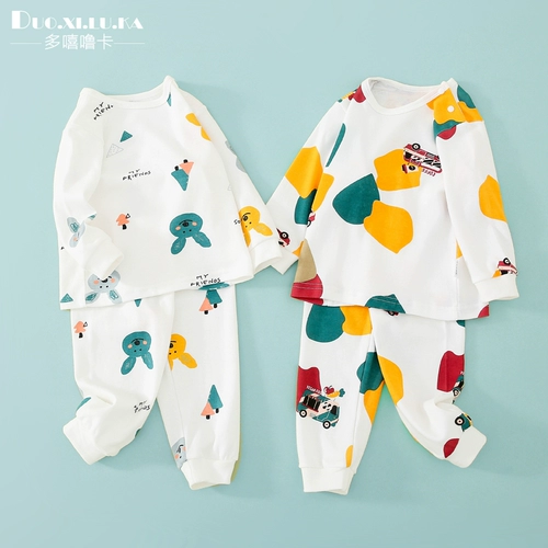 Детское нижнее белье, хлопковый комплект для мальчиков, весеннее термобелье, комбинезон для девочек, демисезонная детская пижама, 2 шт