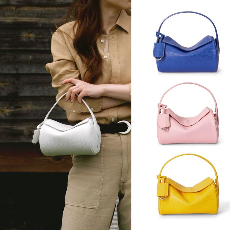 Sana Jung Soo-Kyung's Same Style Polo Play Lychee-Patterned Leather Old Money Style Single Shoulder Crossbody Handbag Small Cylindrical Bag