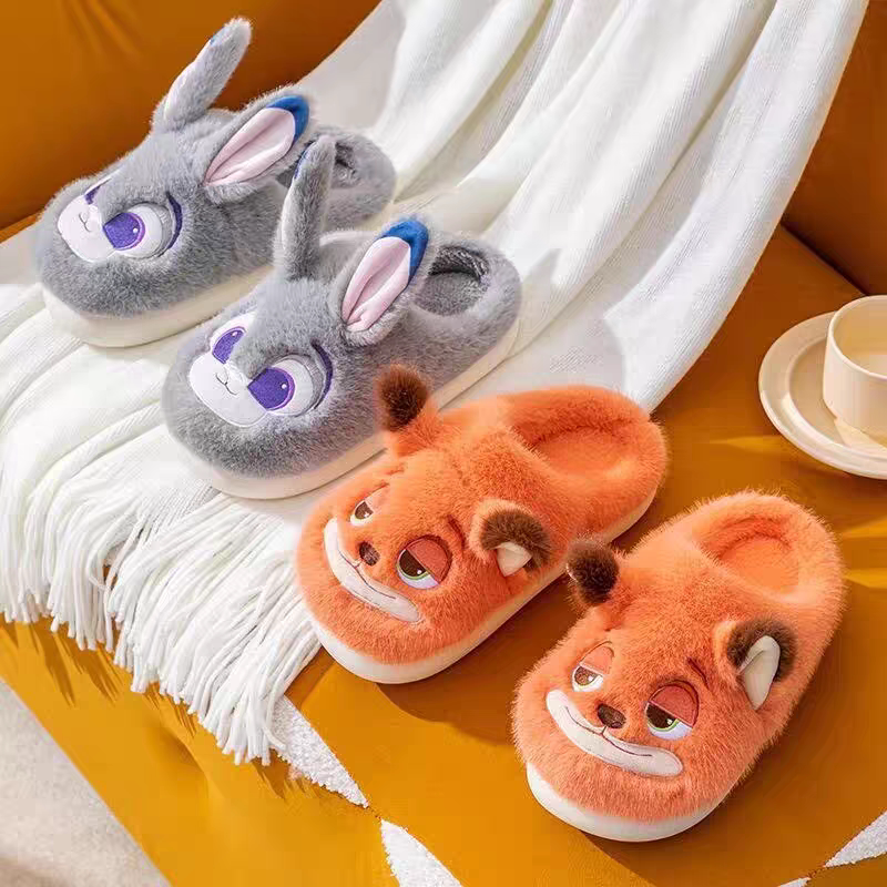 Zootopia Judy Nick Couple Cotton Slippers Indoor Cartoon Non-Slip Plush Warm Home Cotton Slippers for Women